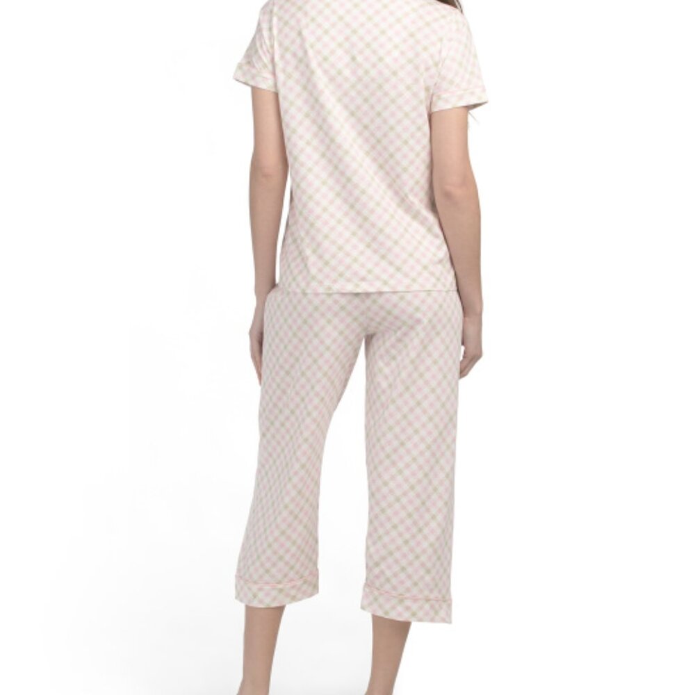 POPPY & CLAY 2pc Short Sleeve Top + Capri Pajama Set Size M Organic Cotton NWT - Picture 5 of 6